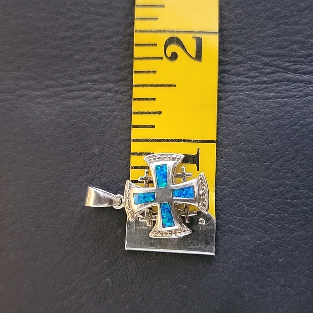 Solid Sterling Silver Jerusalem Cross Pendant Inl… - image 4